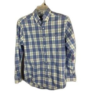 Vineyard Vines Size S Men Shirt Blue Plaid Classic Fit Tucker Cotton Long Sleeve